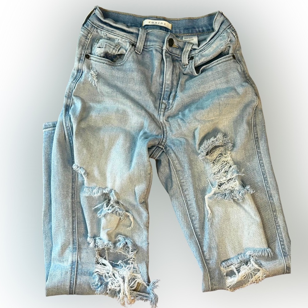 Eunina Rocky High‎ Rise Boyfriend Ripped Light Blue Denim Jeans Size 1